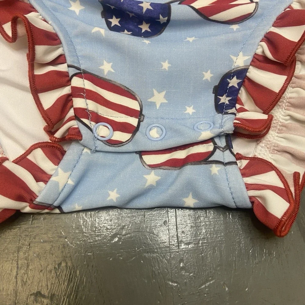 Caden Lane Patriotic Girls Rash Guard Swimsuit 12/18 Ruffles Stars Patriotic